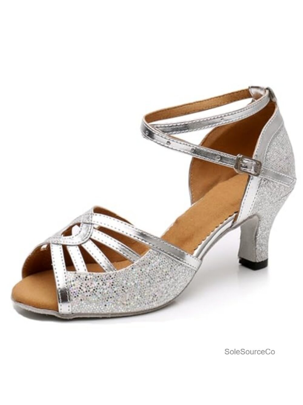 Women's Latin Salsa Dance Heels Glitter Slide Sandals Open Toe Ankle Strap